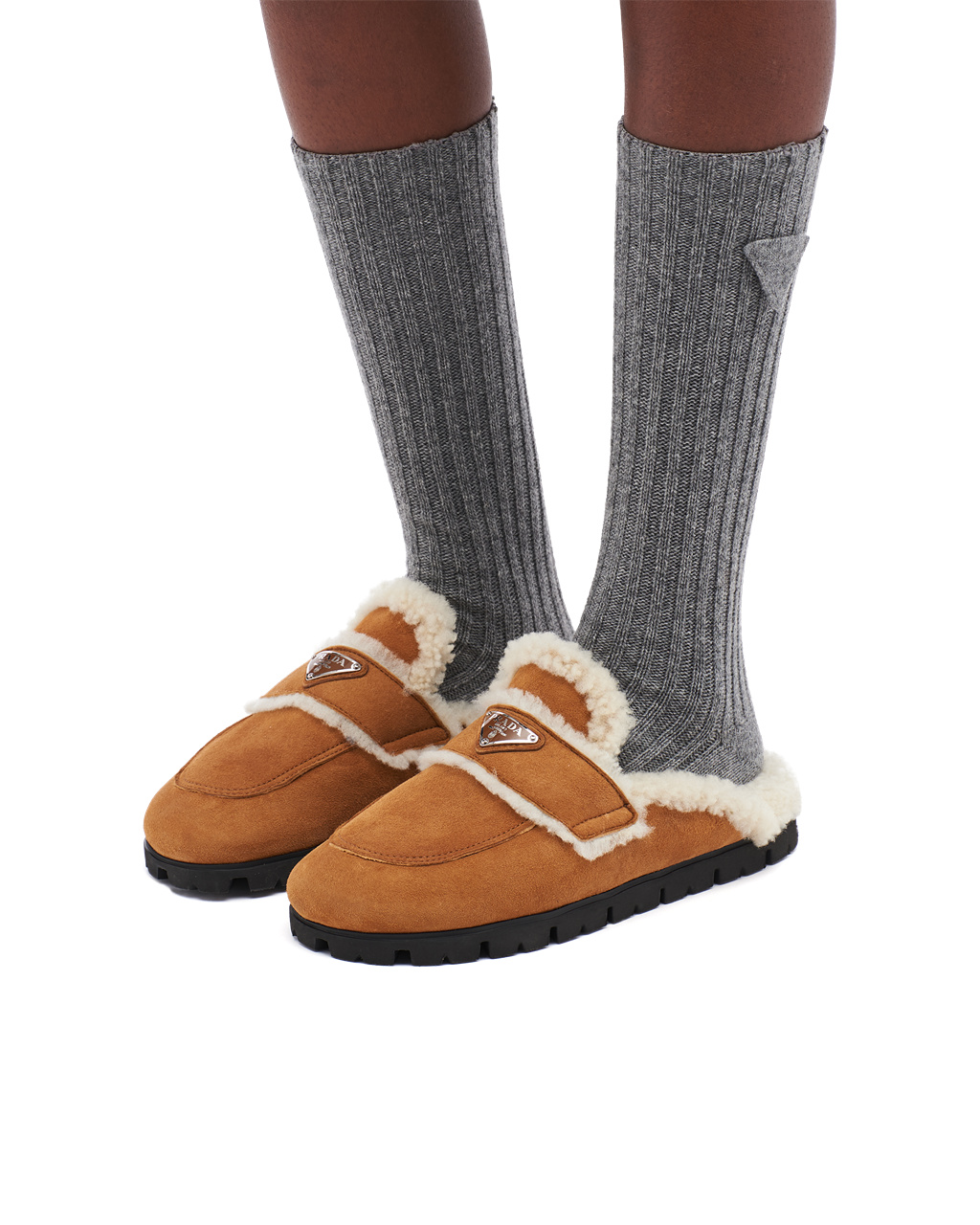 Prada Shearling Slippers Cognac | 830156RXZ