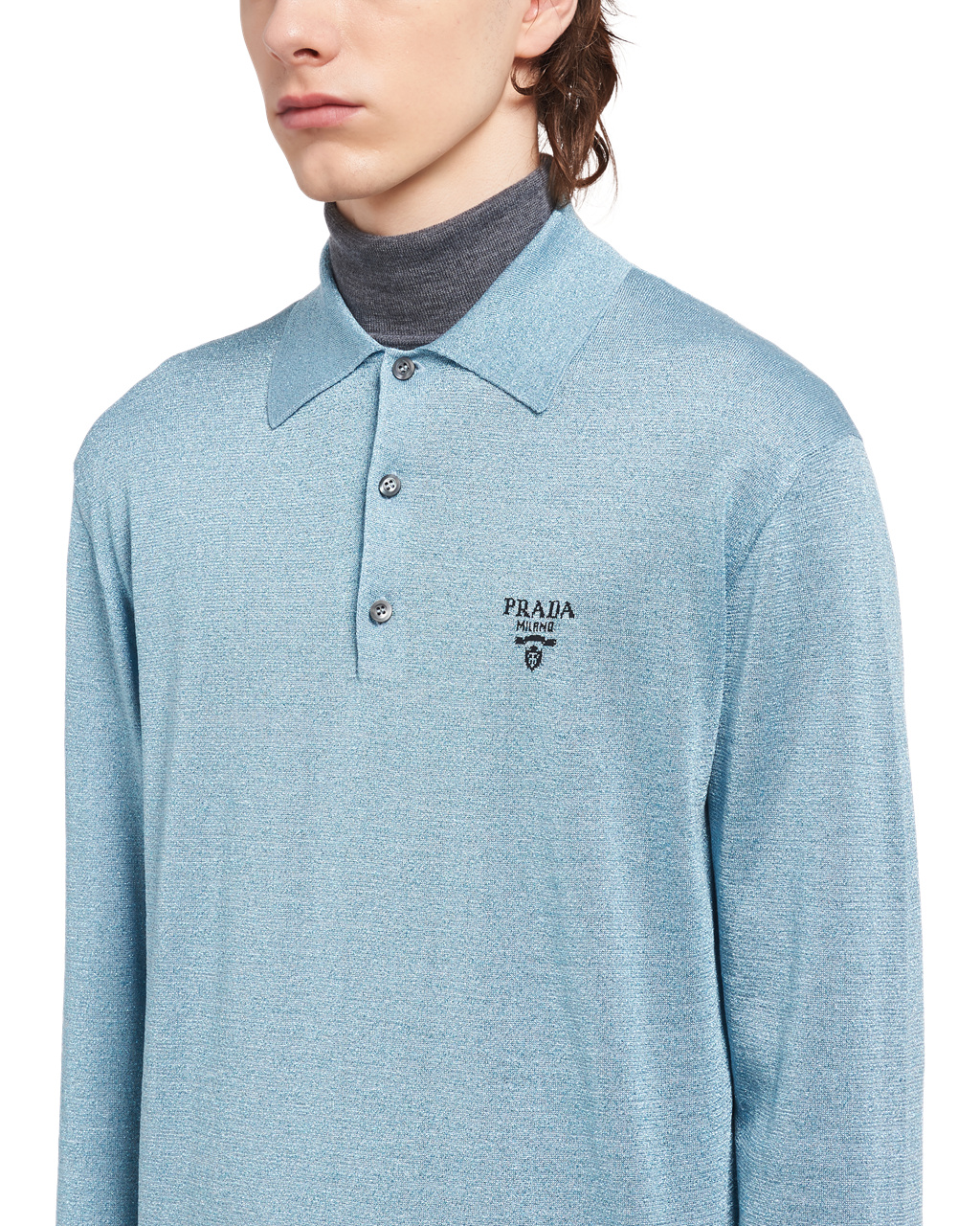 Prada Silk Polo Shirt Tmavě Blankyt | 634780XKA