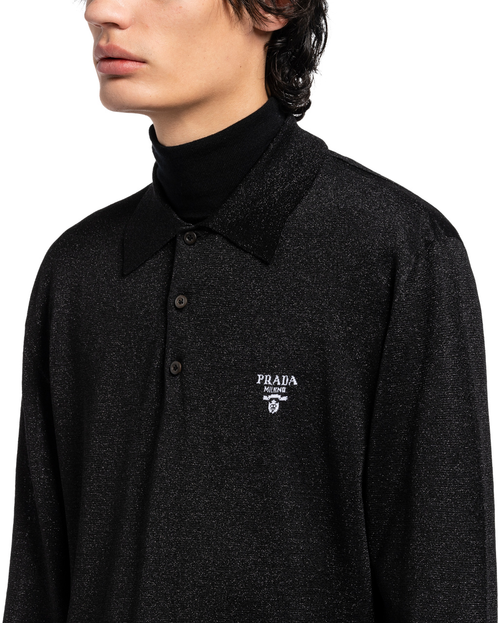 Prada Silk Polo Shirt Černé | 794231KZY