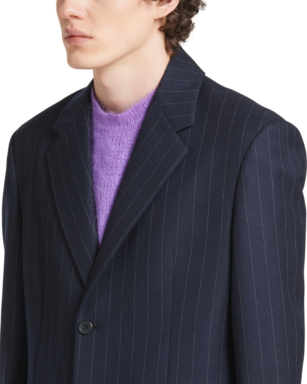 Prada Single-breasted Pinstriped Wool Jacket Tmavě Blankyt | 164275VUM