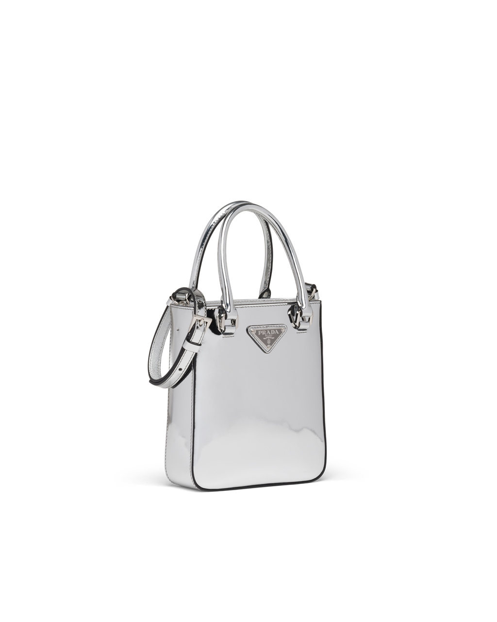 Prada Small Brushed Læder Tote Stříbrné | 065483YPT