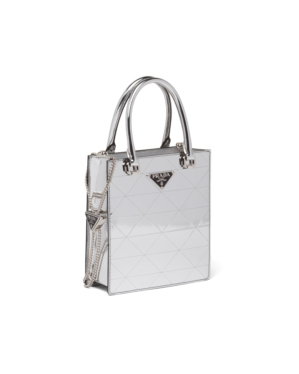 Prada Small Metallic Læder Tote Bag Stříbrné | 936720NOM