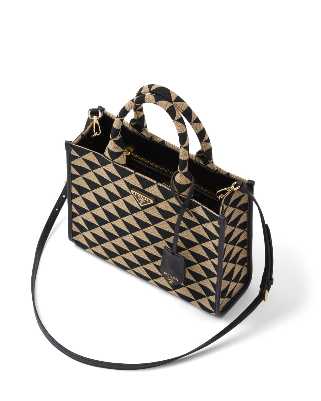 Prada Small Prada Symbole Jacquard Fabric Handbag Černé Béžový | 295461KRY