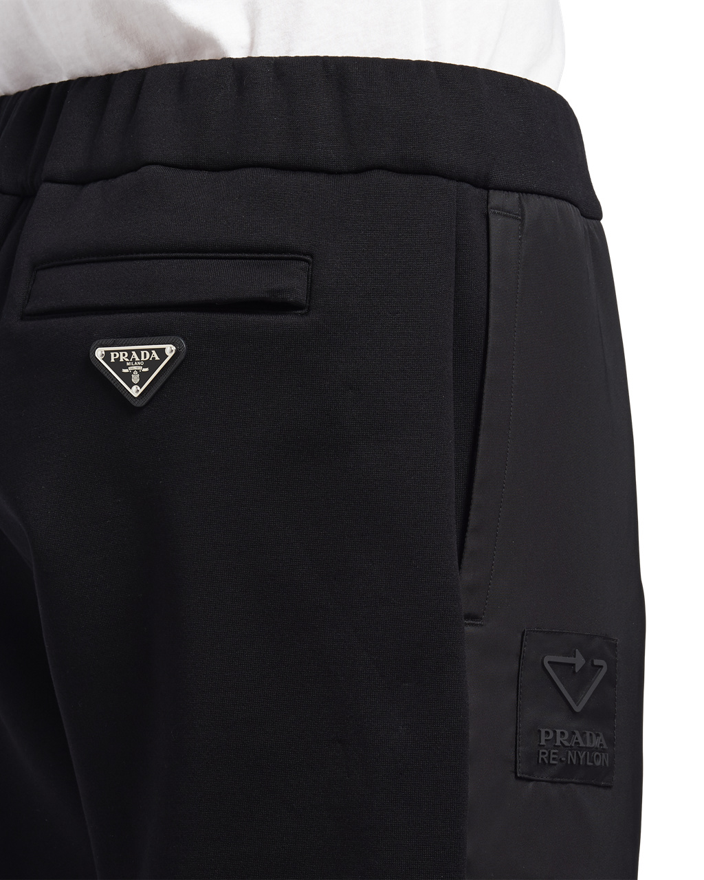 Prada Technical Fleece Trousers With Nylon Details Černé Černé | 264978NRX