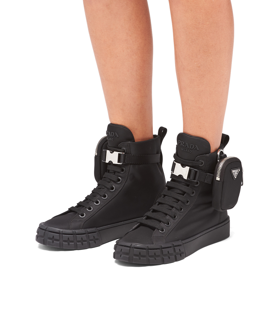 Prada Wheel Re-nylon Gabardine High-top Sneakers Černé | 174893KFO