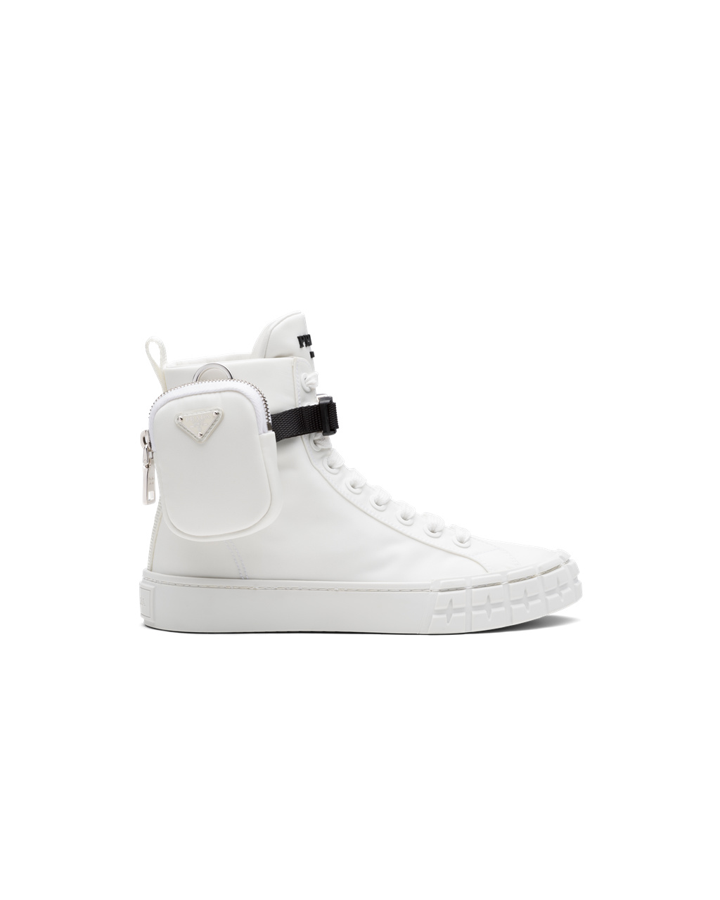 Prada Wheel Re-nylon Gabardine High-top Sneakers Bílé | 853694PZT