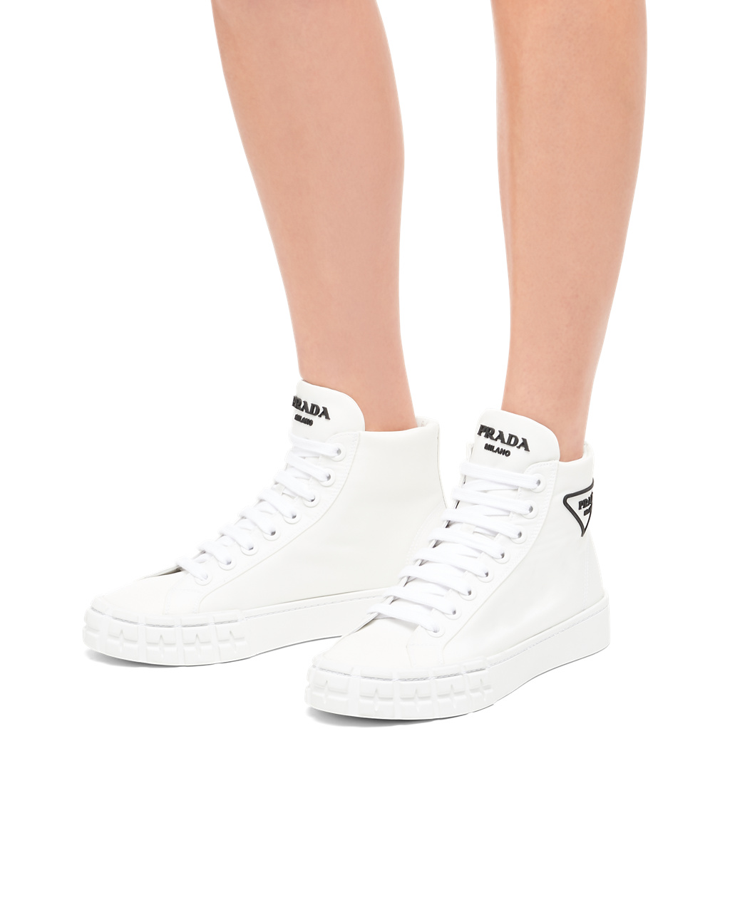 Prada Wheel Re-nylon Gabardine Sneakers Bílé | 520689PUO