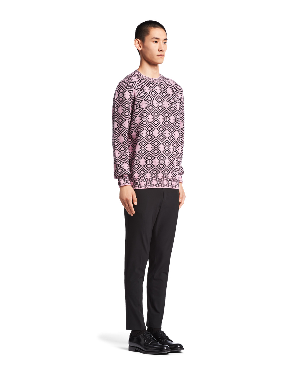 Prada Wool And Cashmere Jacquard Crew-neck Svetrové Růžové Černé | 217645JFZ