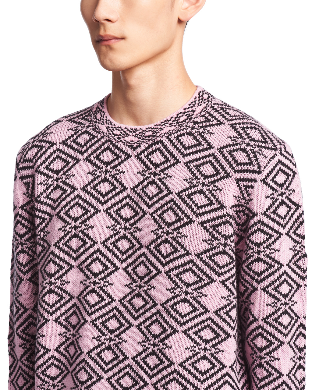 Prada Wool And Cashmere Jacquard Crew-neck Svetrové Růžové Černé | 217645JFZ