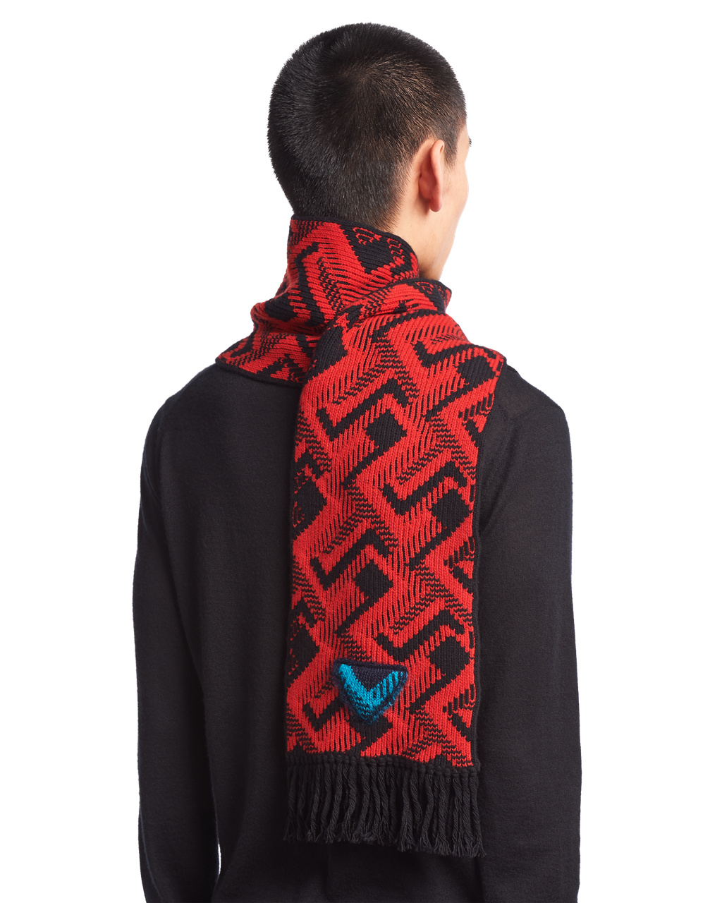 Prada Wool And Cashmere Jacquard Scarf Černé Červené | 178632GOY