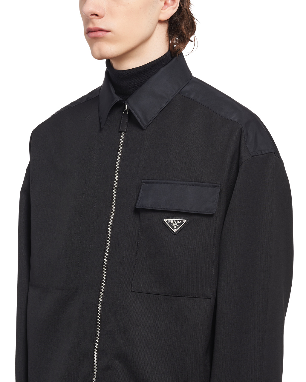 Prada Wool And Re-nylon Shirt Černé | 382064ACQ