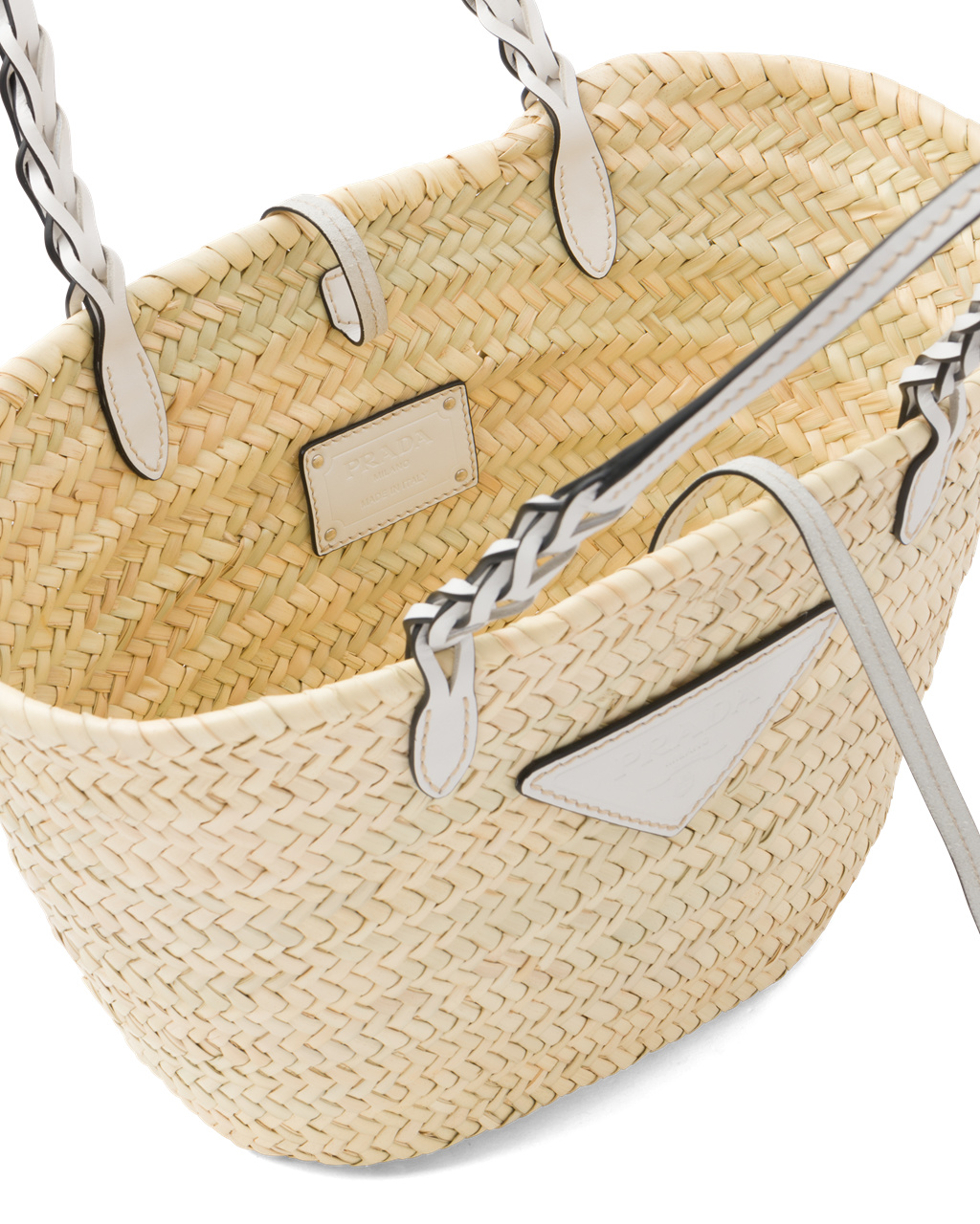 Prada Woven Palm And Læder Tote Bílé | 562437QBU