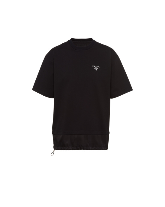 Prada Bavlněné T-shirt With Nylon Details Černé Černé | 923618MQL