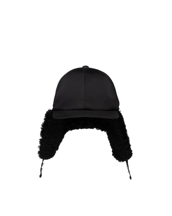 Prada Fur-trimmed Nylon Hat Černé | 385297JPM