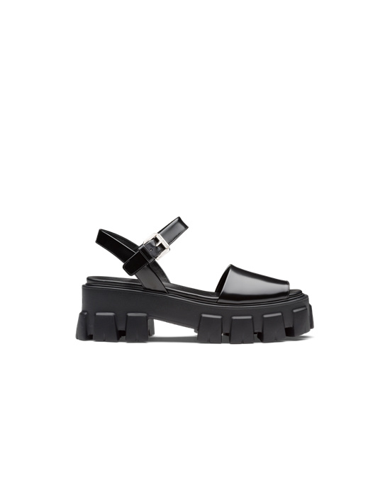 Prada Monolith Brushed Læder Sandals Černé | 489563GKR