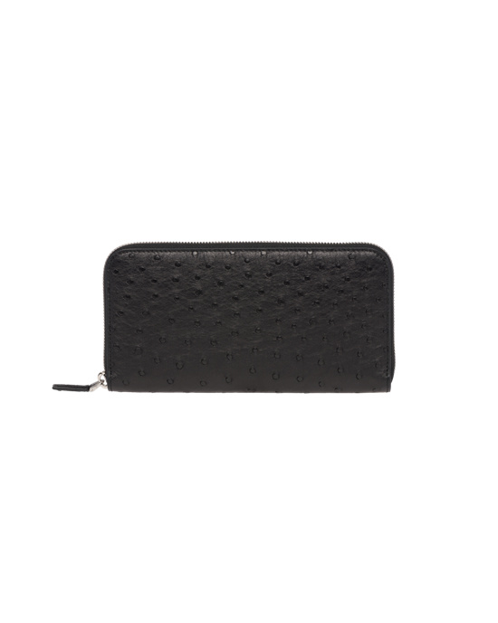 Prada Ostrich Læder Zip Around Wallet Černé | 546807TLR