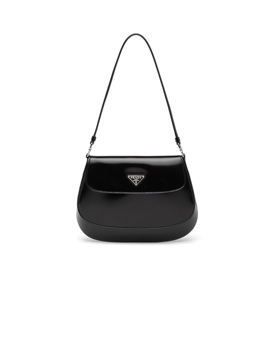 Prada Prada Cleo Brushed Læder Shoulder Bag With Flap Černé | 143726TVN