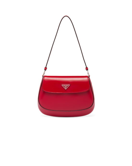 Prada Prada Cleo Brushed Læder Shoulder Bag With Flap Scarlet | 597120TZU