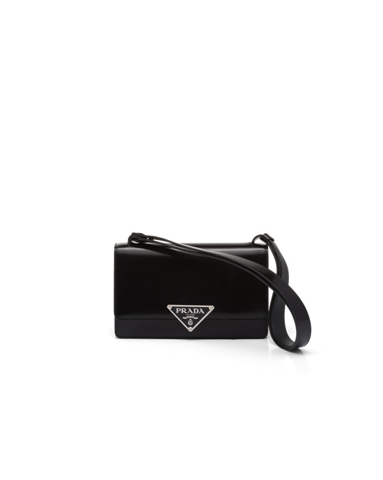 Prada Prada Emblème Brushed-leather Bag Černé | 809765LZD