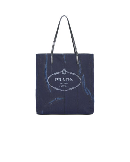 Prada Printed Denim Tote Blankyt Černé | 879034TKV