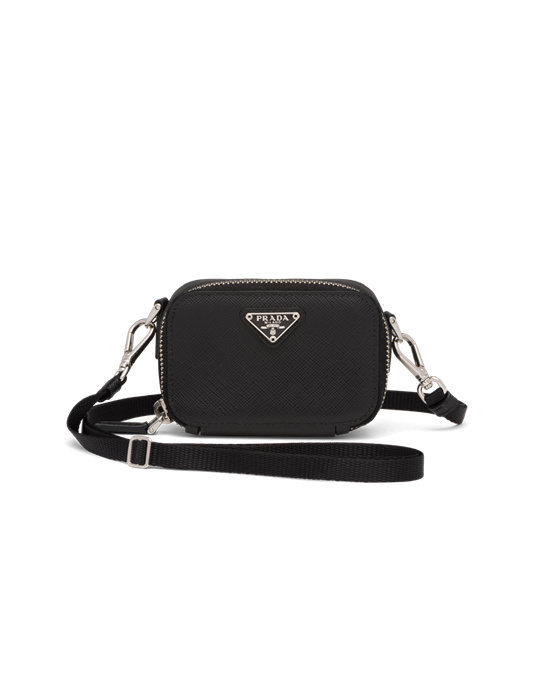 Prada Saffiano Læder Mini Pouch Černé | 012435MON