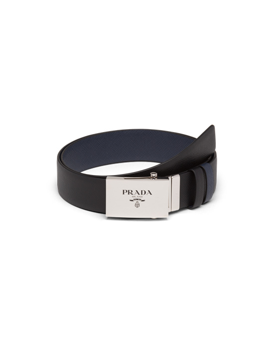 Prada Saffiano Læder Reversible Belt Černé Blankyt | 839065HYI