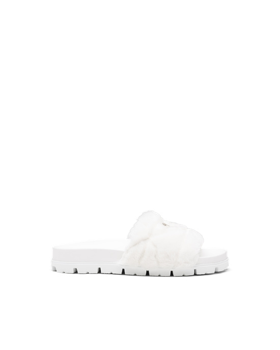 Prada Shearling Slides Bílé | 790624YXT