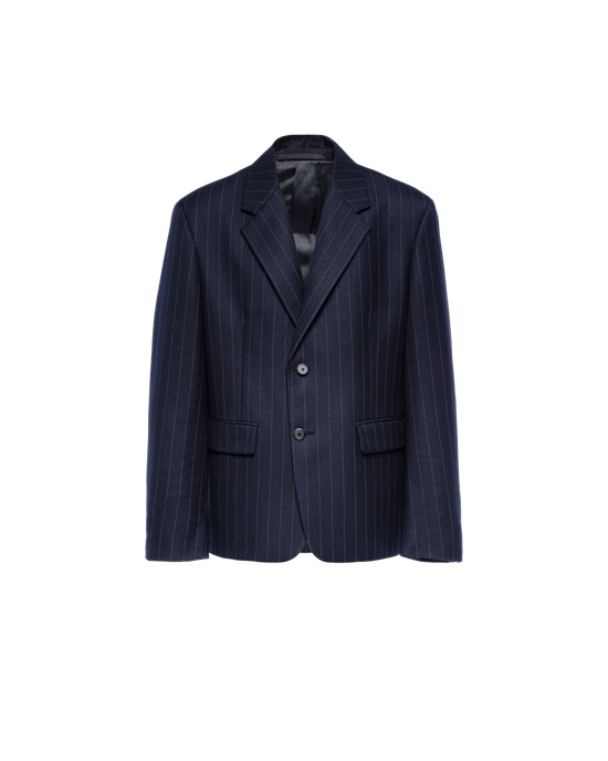 Prada Single-breasted Pinstriped Wool Jacket Tmavě Blankyt | 164275VUM