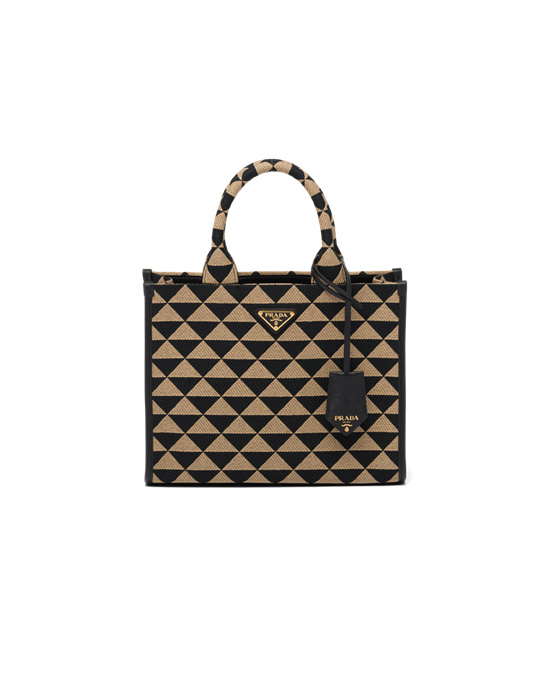 Prada Small Prada Symbole Jacquard Fabric Handbag Černé Béžový | 295461KRY