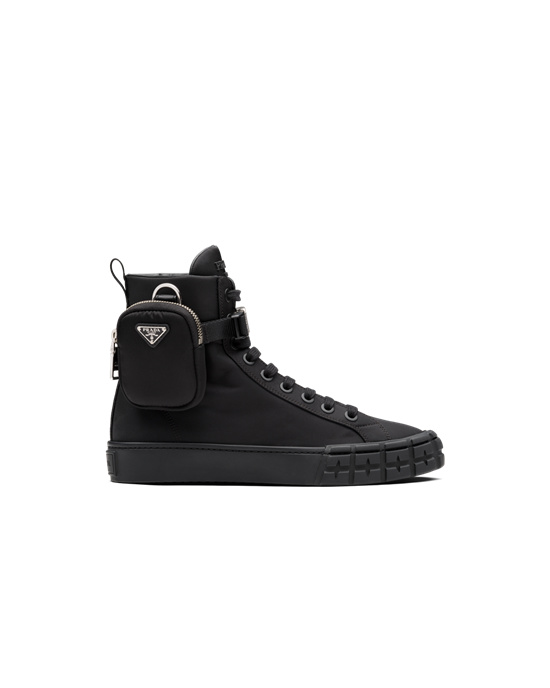 Prada Wheel Re-nylon Gabardine High-top Sneakers Černé | 174893KFO